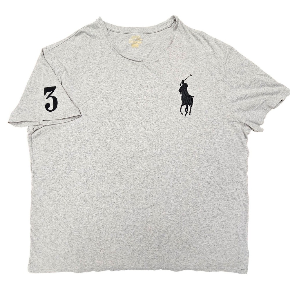 Polo Ralph Lauren‎ T-Shirt Mens XXL Gray Big Pony Embroidered Tee Preppy Sporty